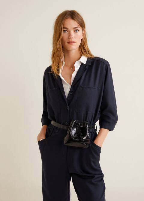 Lange jumpsuit met zakken - Dames | MANGO (NL)