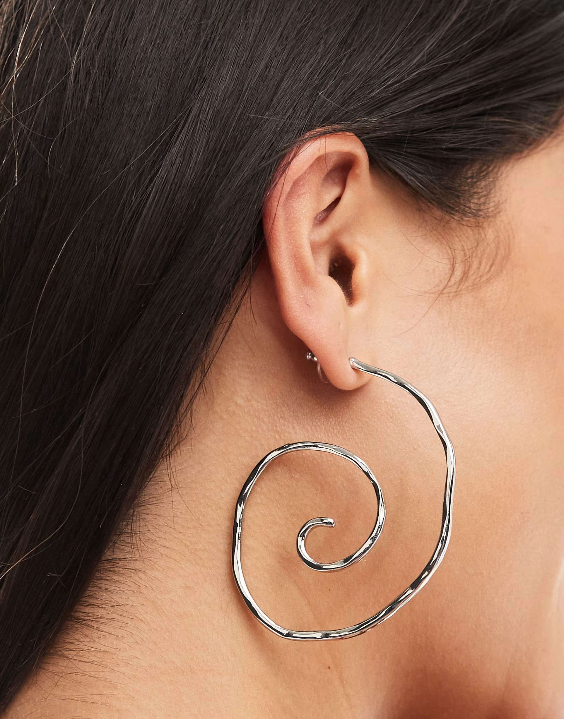 ASOS DESIGN 66mm hoop earrings with swirl design in silver tone | ASOS | ASOS (Global)
