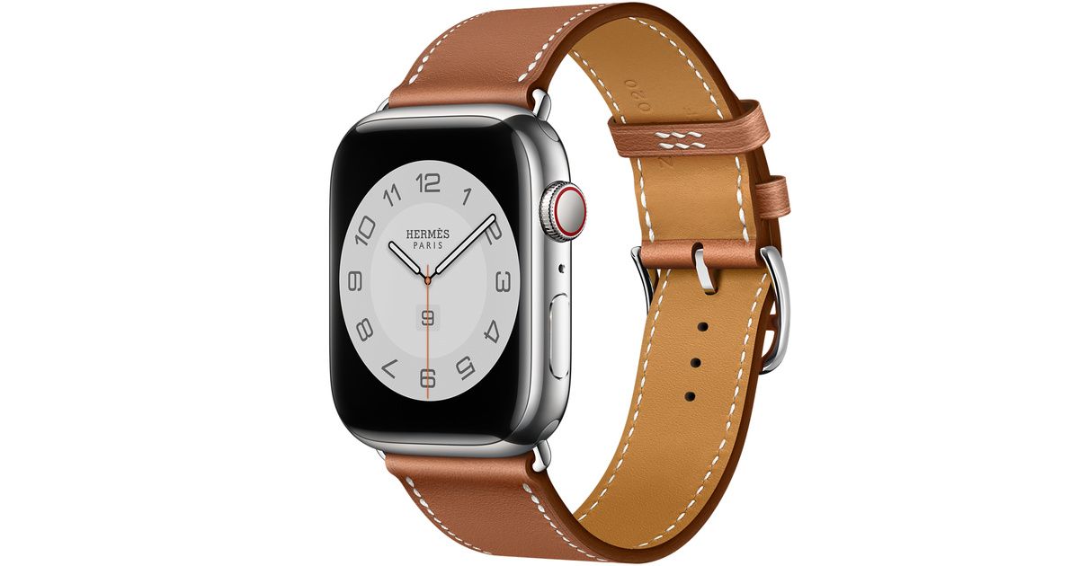 Apple Watch Hermès Series 7 GPS + Cellular, 45mm Silver Stainless Steel Case with Gold Single To... | Apple (US)
