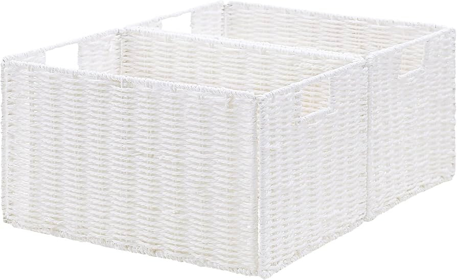 Vagusicc Wicker Storage Basket, Set of 2 Hand-Woven Paper Rope Wicker Basket, Small Storage Baske... | Amazon (US)
