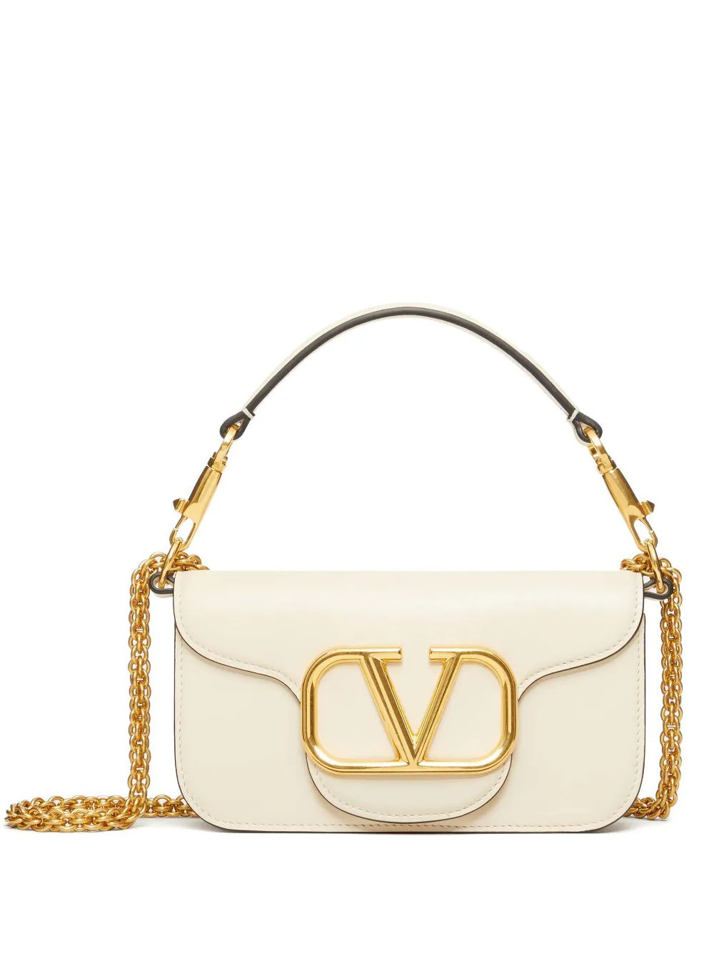 Valentino Garavani Valentino Garavani Locó women's small shoulder bag in calfskin leather with VLogo Signature metallic element - Neutrals | Farfetch Global