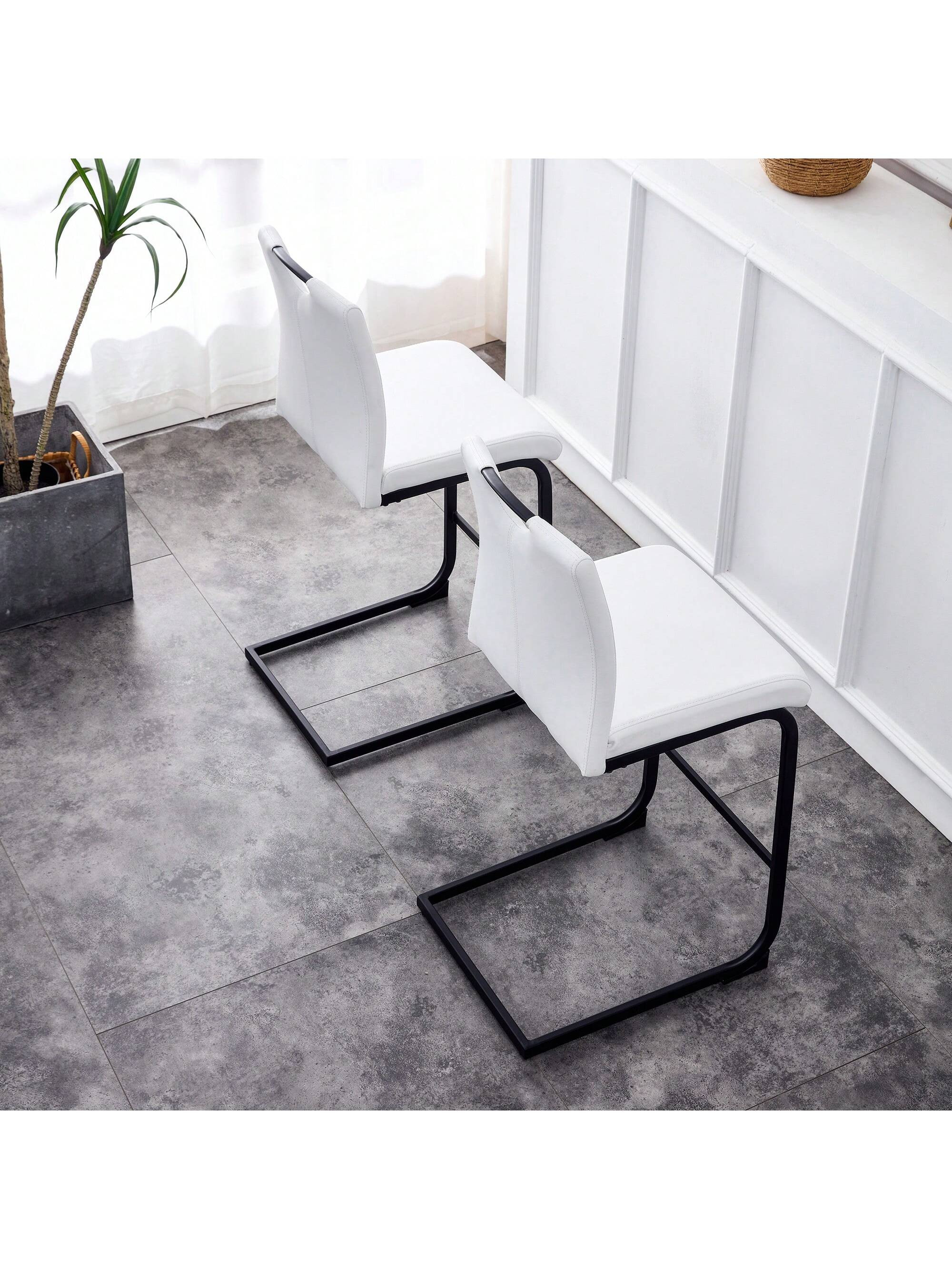 Office Chair Makeup Chairs Computer Chairs,White PU Chair Barstool Dining Counter Height Chair Se... | SHEIN