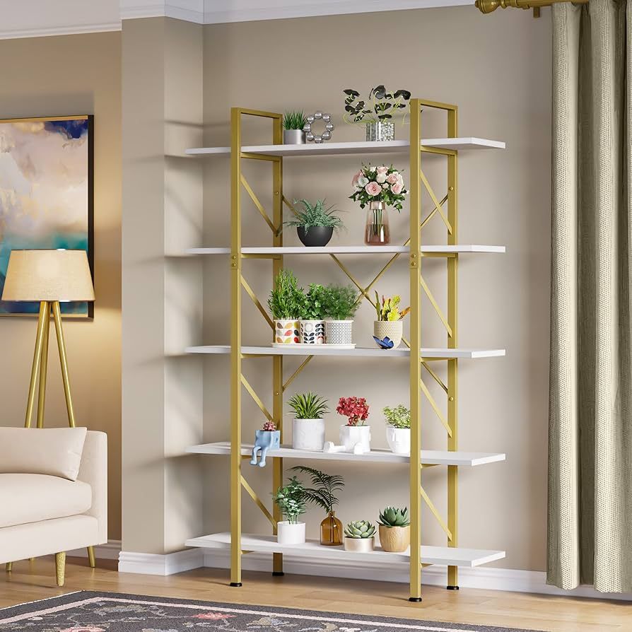 YITAHOME 5-Tier Gold Bookshelf, Artsy Modern Freestanding 5 Shelf Bookcases and Bookshelves, Book... | Amazon (US)