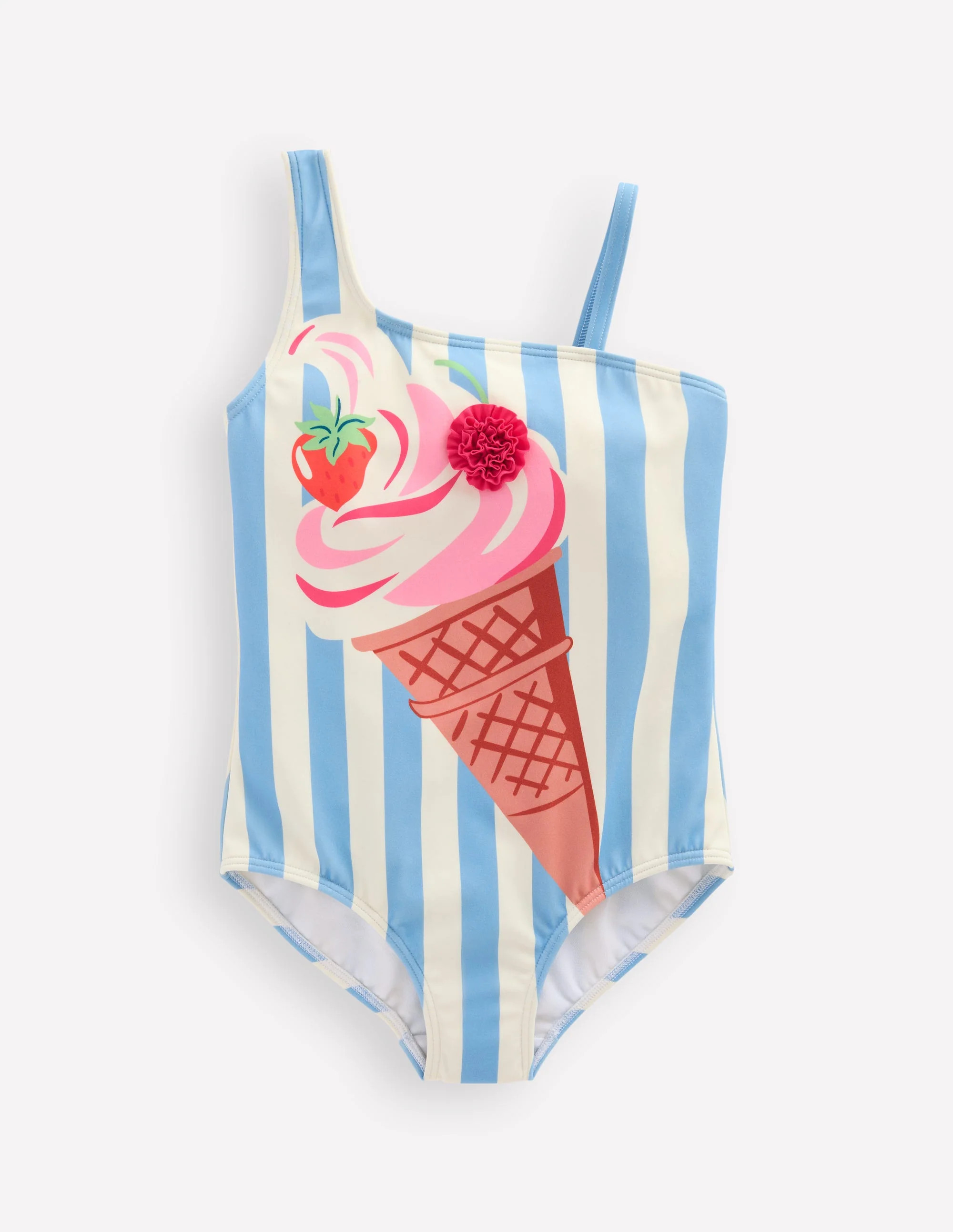 Sunday Appliqué Swimsuit-Vintage Blue Ice Cream Stripe | Boden (US)