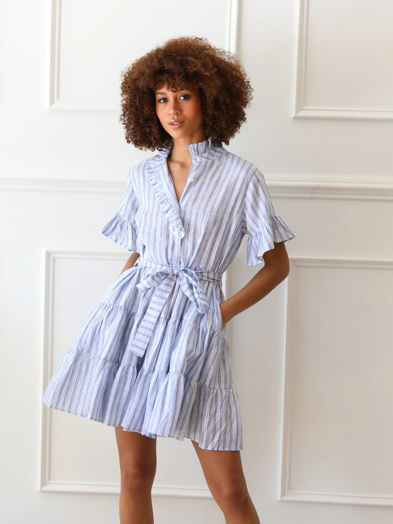 Shop Mille - Violetta Dress in Montauk Stripe Linen | Mille