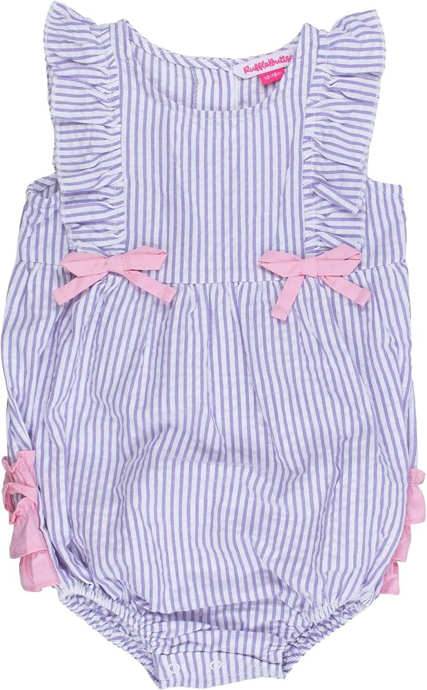 RuffleButts Baby Girls Bow Front Bubble Woven Romper - Baby Girl Romper | Amazon (US)