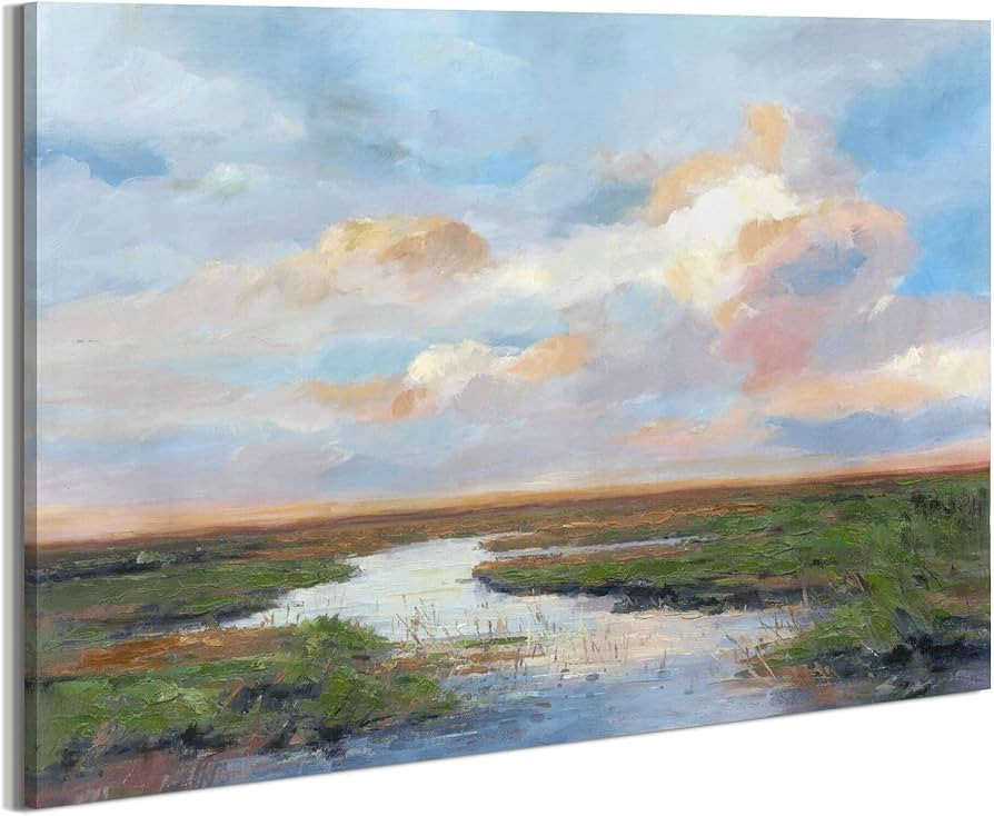 arttitue Natural River Landscape Oil Painting: Hand Painted Nature Scene Picture Artwork Modern B... | Amazon (US)