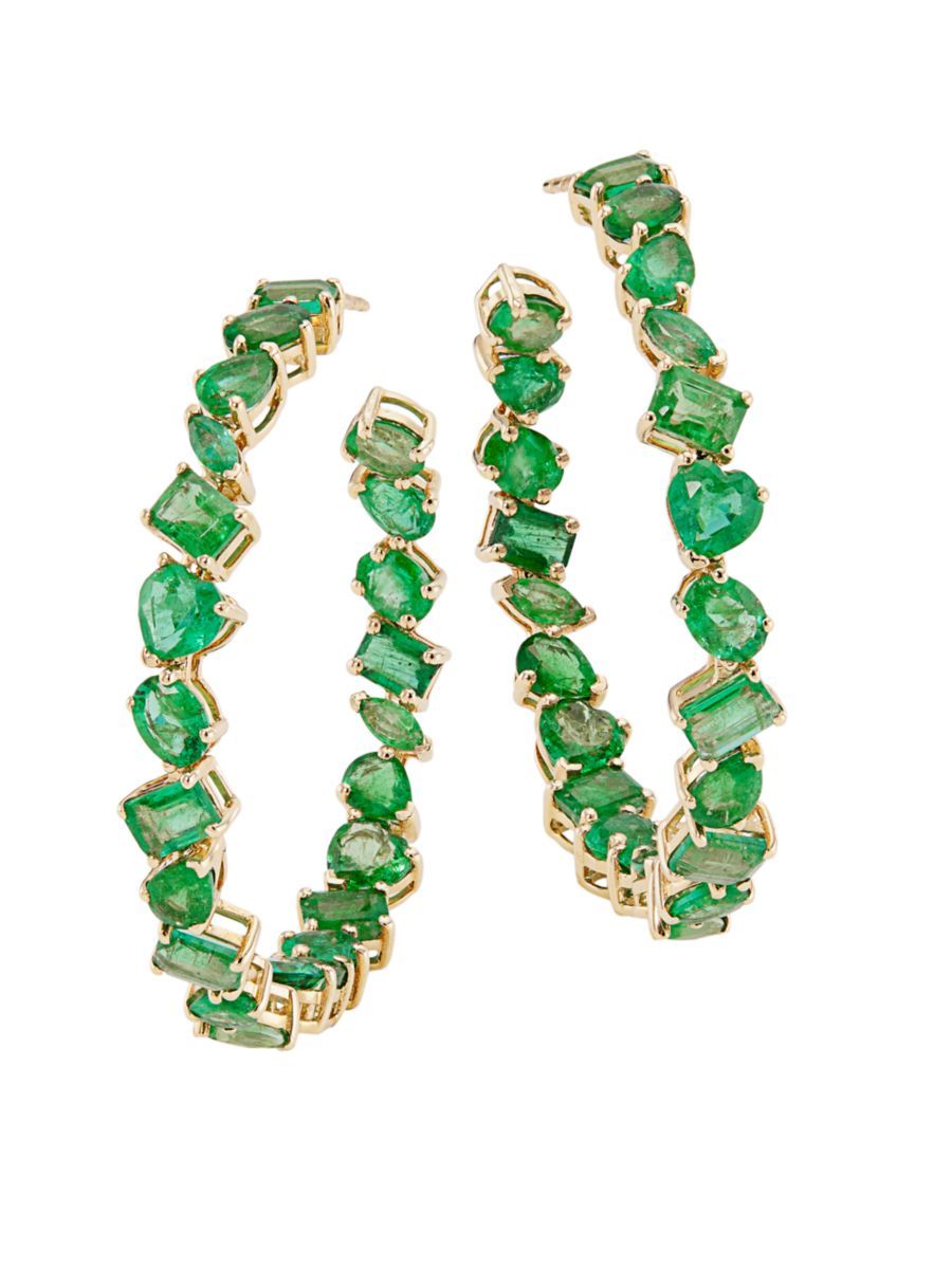 14K Yellow Gold & Emerald Inside-Out Hoop Earrings | Saks Fifth Avenue