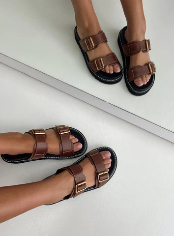 Ma Belle Sandals Contrast Stitch Chocolate | Princess Polly US