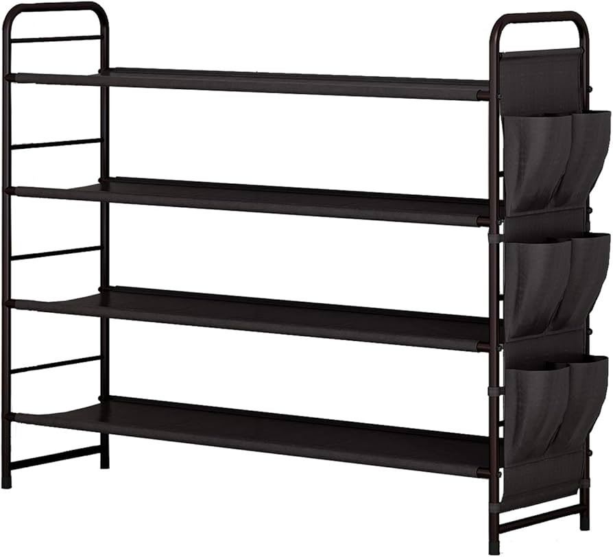 SUOERNUO Shoe Rack Storage Organizer 4 Tier Free Standing Metal Shoe Shelf Compact Shoe Organizer... | Amazon (US)