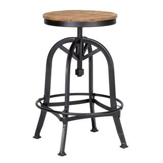 Benjara 30 in. H Black and Brown Round Wood and Iron Bar Stool with Adjustable Height BM195738 | The Home Depot