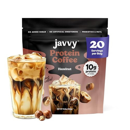 Javvy Protein Iced Coffee - Premium Whey Protein & Iced Coffees, 100% Natural Cold Brew, Zero Artificial Flavors & Sweeteners, 80mg Caffeine, No Added Sugar, 20 Servings, Hazelnut, 1 Pack | Amazon (US)