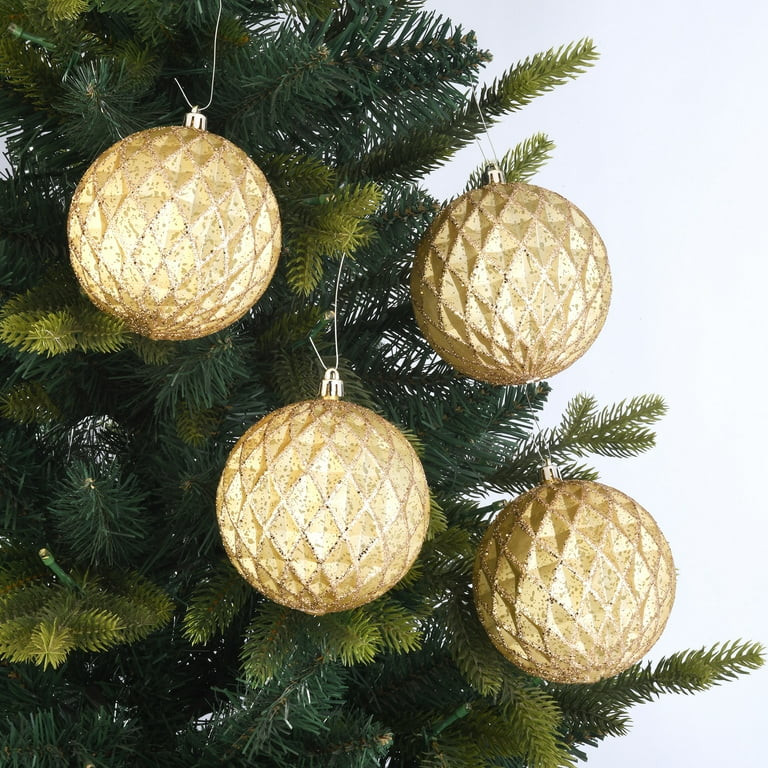 4 Count Gold Vintage-Style Diamond Pattern Shatterproof Christmas Ornaments, 3.94", by Holiday Ti... | Walmart (US)