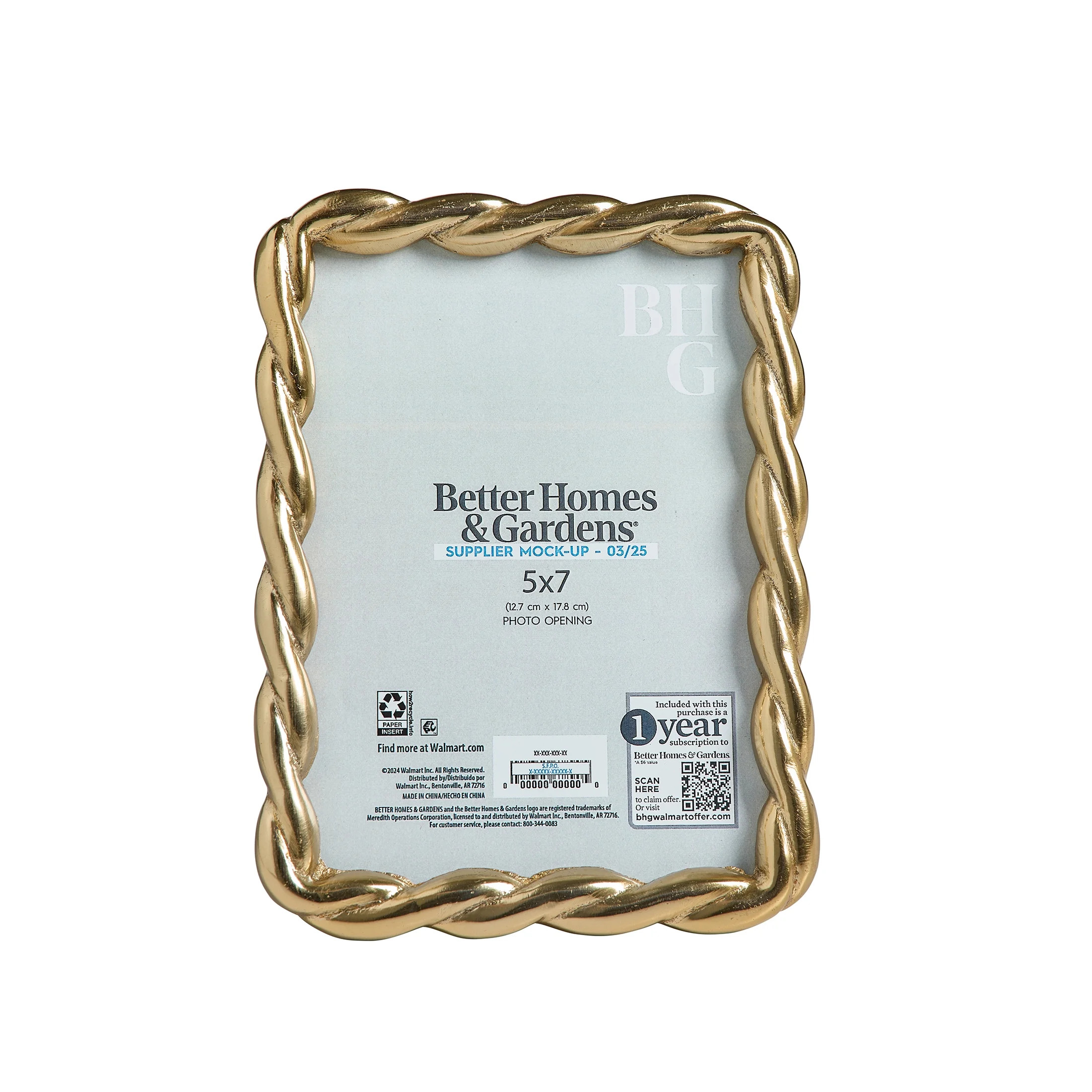Better Homes & Gardens 5" x 7" Gold Rope Metal Tabletop Picture Frame | Walmart (US)