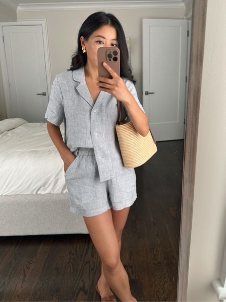 100% linen shorts and shirt separates with a petite friendly fit and length. I’m 5 feet tall wearing XS in both

I also tried on the crepe shorts linked below - the quality is good and the length is great for petites. 0 is a little roomy on me at the waist but seems TTS as I usually wear 00  
 @onequince #quincepartner


#petite friendly summer outfits 

#LTKSeasonal #LTKfindsunder50