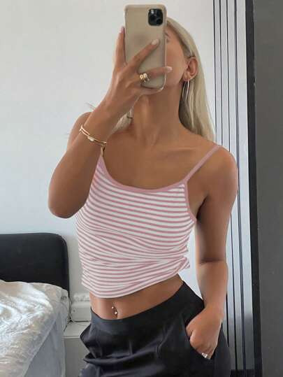 DAZY Women's Summer Casual Versatile Striped Camisole Suitable For Everyday Wear SKU: sz240627739... | SHEIN