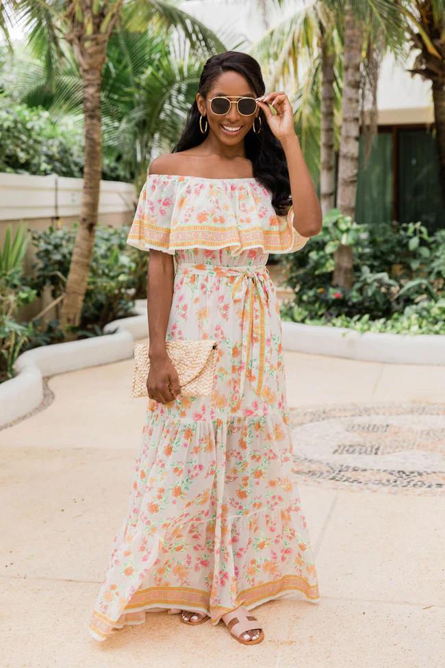 Sweet Southern Kiss Ivory Floral Maxi Dress | Pink Lily