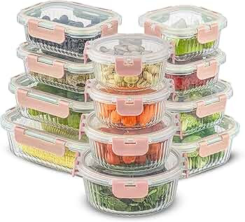 JoyJolt 24pc Fluted Glass Storage Containers with Lids. 12 Airtight, Freezer Safe Food Storage Co... | Amazon (US)