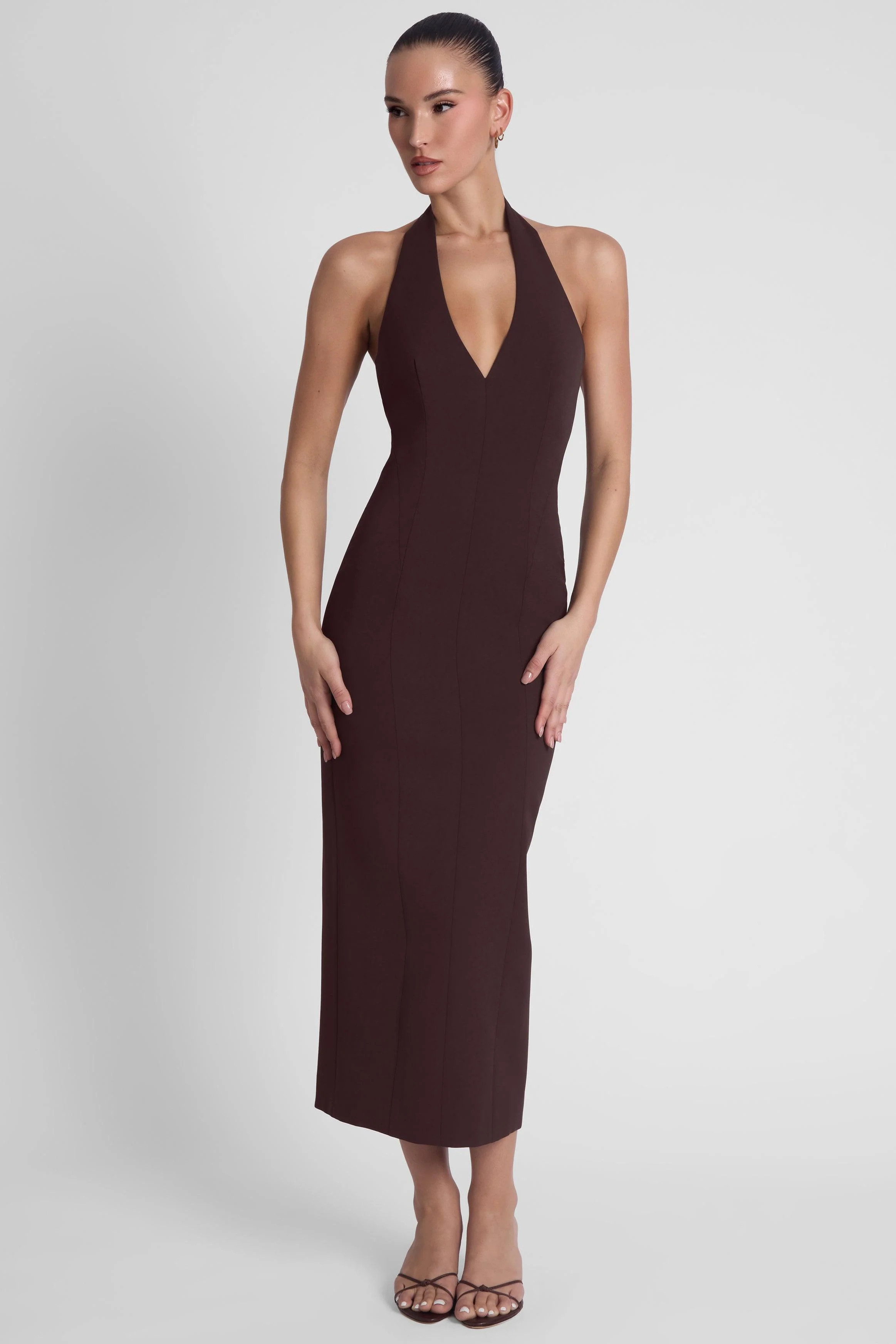 Helena Halter Midi Dress - Chocolate Brown | LEAU (US)