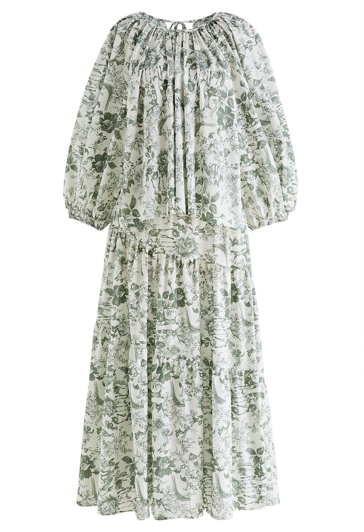 Spring Garden Printed Top and Maxi Skirt Set in Moss Green | Chicwish