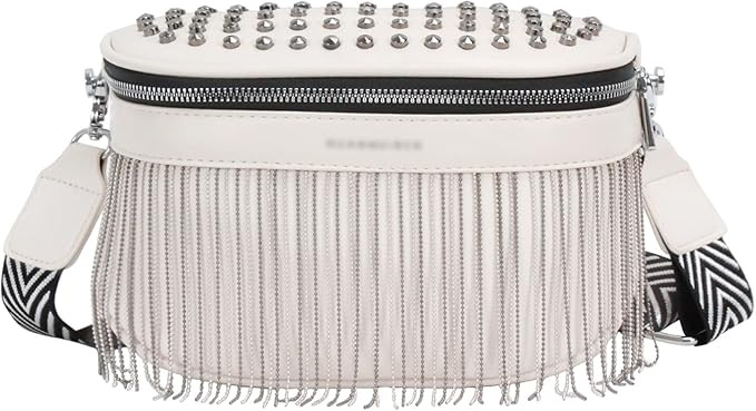 Women Girls Leather Fanny Pack Glitter Rhinestone Tassel Crossbody Shoulder Bag Rivet Chest Bag F... | Amazon (US)