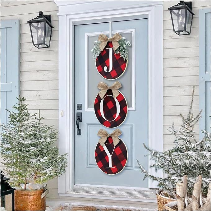 ORIENTAL CHERRY Christmas Decorations - Joy Sign - Buffalo Check Plaid Wreath for Front Door - Ru... | Amazon (US)