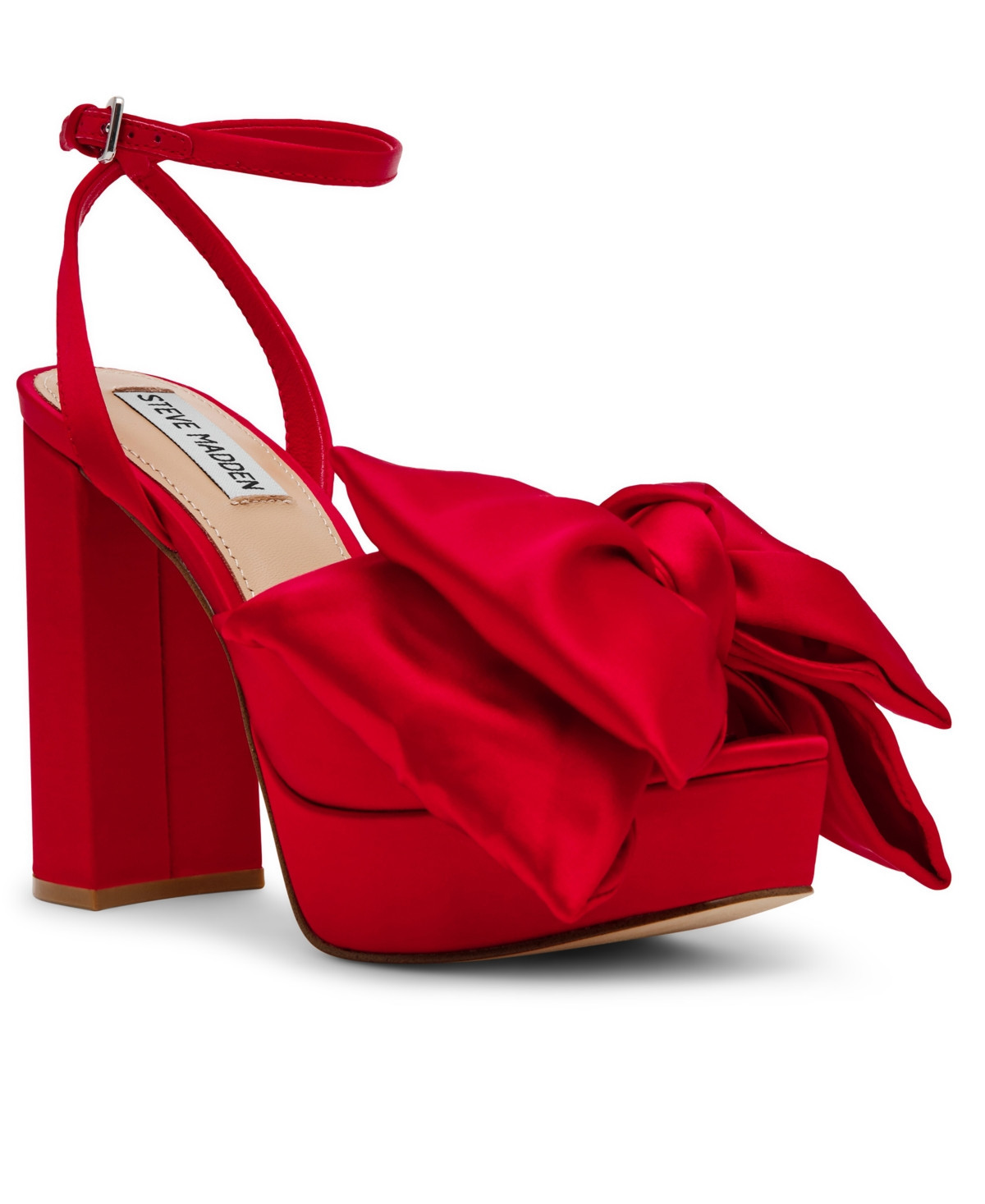 Steve Madden Women's Livley Platform Bow Two-Piece Sandals - Red Satin | Macy's