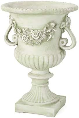 Christopher Knight Home Buena Outdoor 24" Cast Stone Urn, White color with green Moss | Amazon (US)