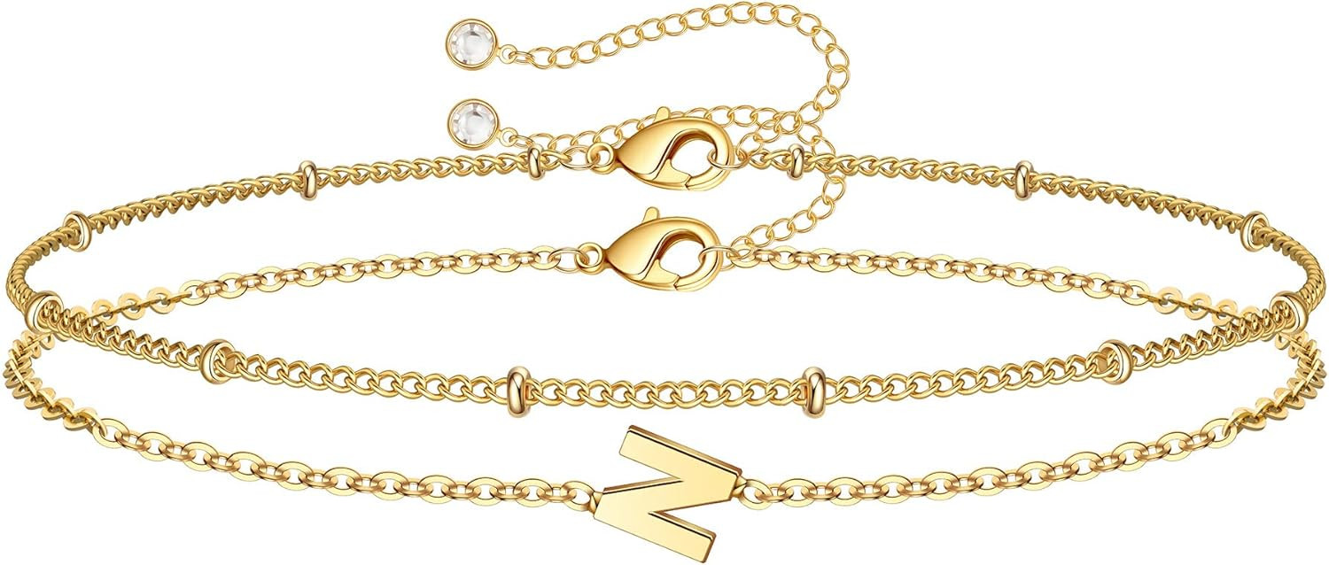 Dainty Gold Initial Bracelets for Women, 14K Gold Plated Dainty Personalized Gold Bracelets Initi... | Amazon (US)