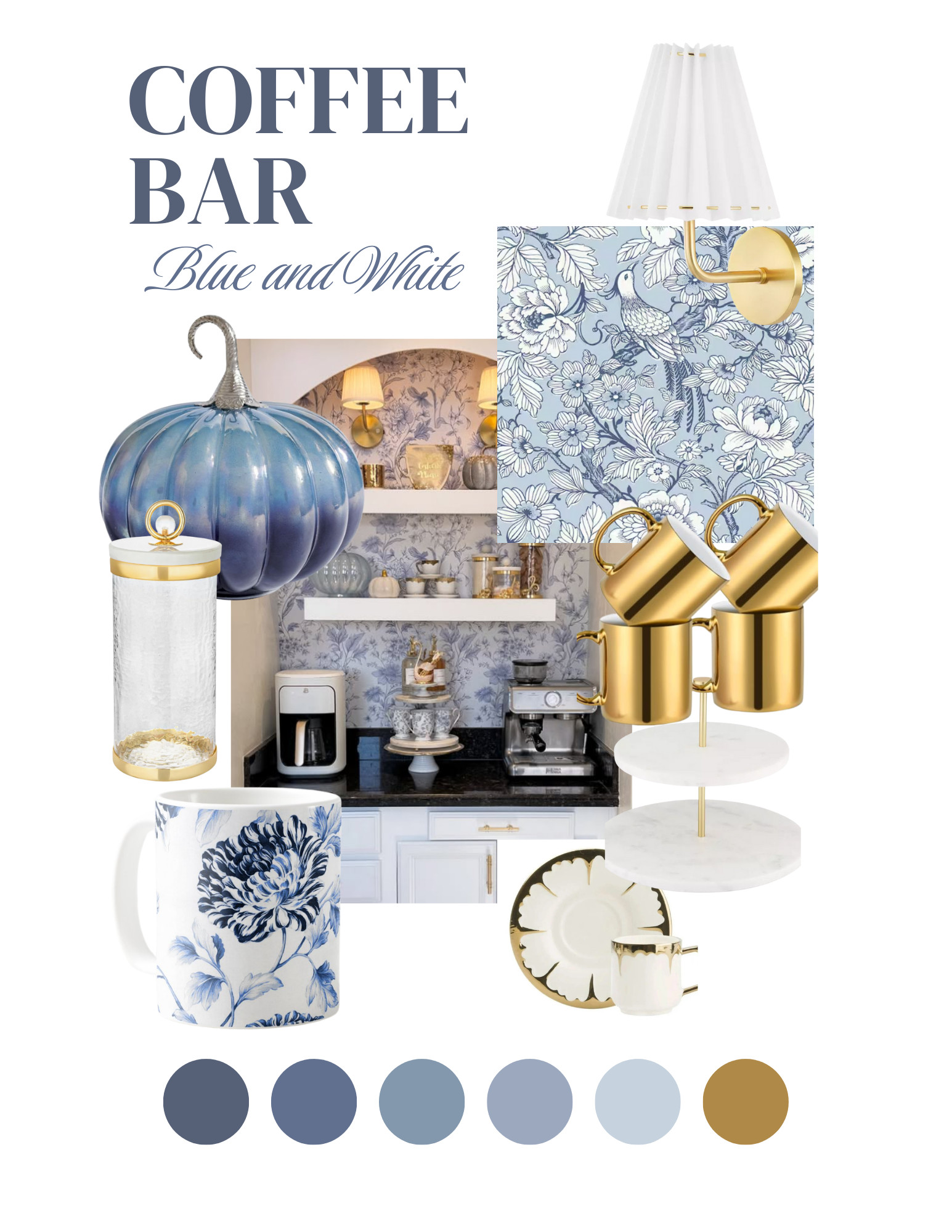 Create an elegant coffee bar that feels like a boutique café every morning ☕️✨
This blue and white palette brings sophisticated style to your coffee routine. Chinoiserie wallpaper sets the tone. Brass sconces add warmth. Blue ceramic accessories and white serving pieces maintain the curated look.
Shop all the pieces to recreate this elegant coffee bar aesthetic. Link in bio! 💙
#coffeebar #coffeebarideas #blueandwhite #brassdecor #homebarideas #ltk #coffeestation #eleganthome #chinoiserie #coffeebardesign #shoppingmoodboard #homedecor 

 #LTKHome