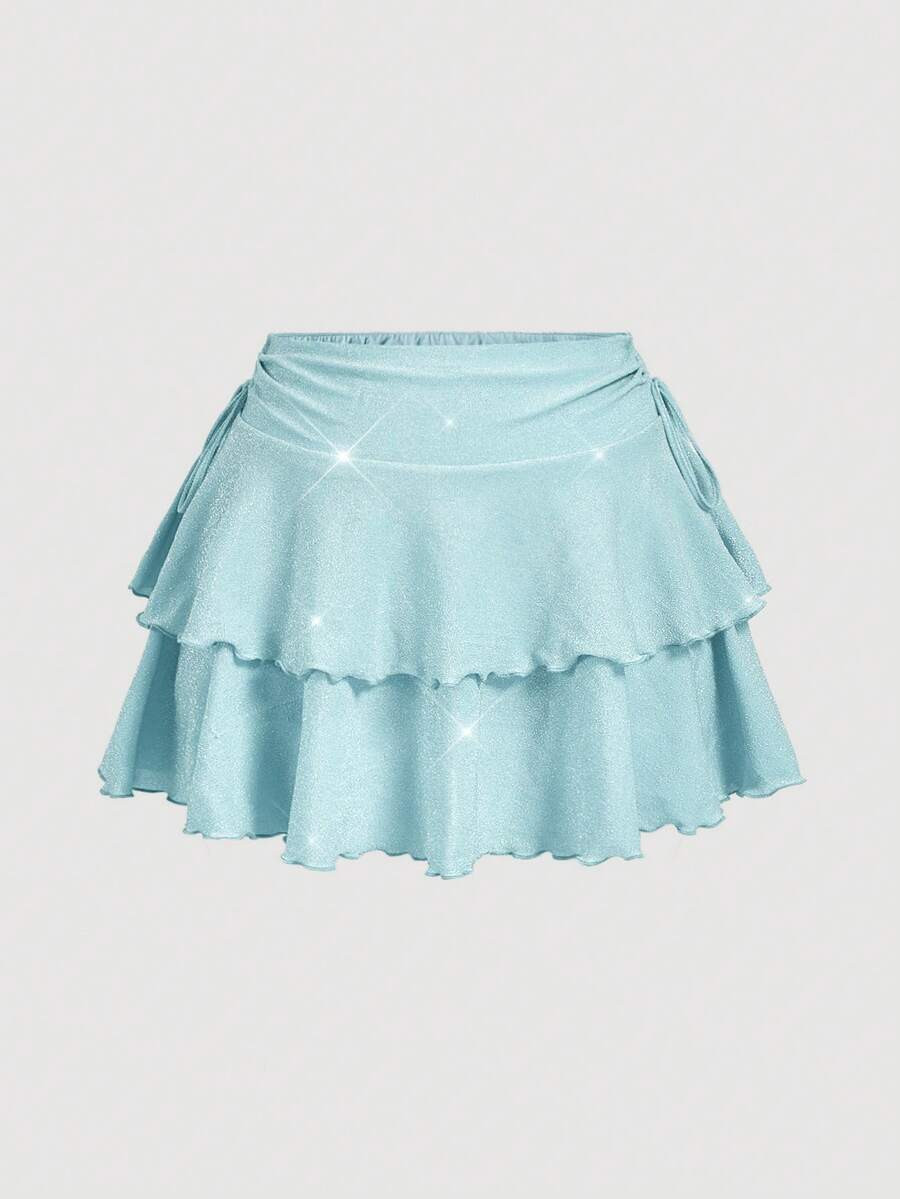 SHEIN MOD Glitter Ruffle Hem Plus Size Women Skirt | SHEIN