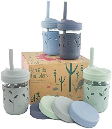 Elk and Friends Kids & Toddler Cups | The Original Glass Mason Jars 8 oz with Silicone Sleeves & Sil | Amazon (US)