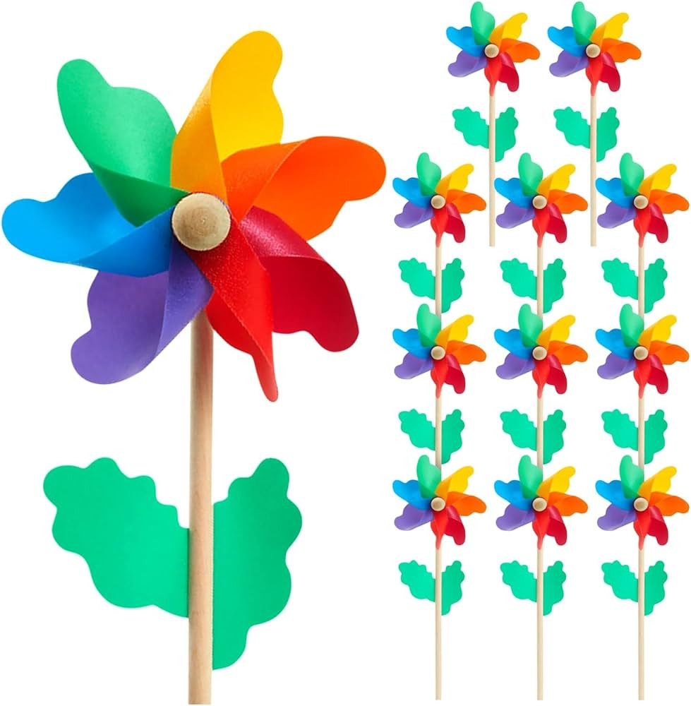 BLUE PANDA 12-Pack Rainbow Flower Pinwheels for Yard and Garden - Wind Spinners and Outdoor Party... | Amazon (US)