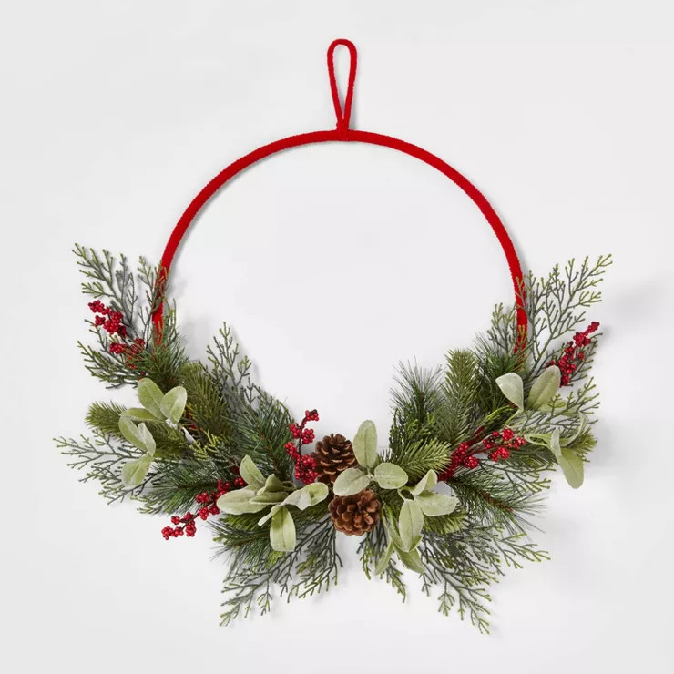 20" Red Hoop with Greenery Artificial Wreath - Wondershop™ | Target