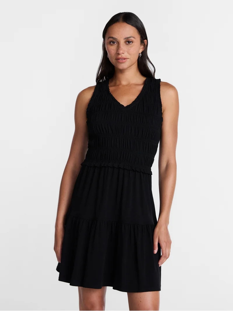 Time and Tru Women's Smocked Sleeveless Mini Dress with Ruffle Trim, Sizes XS-XXXL | Walmart (US)