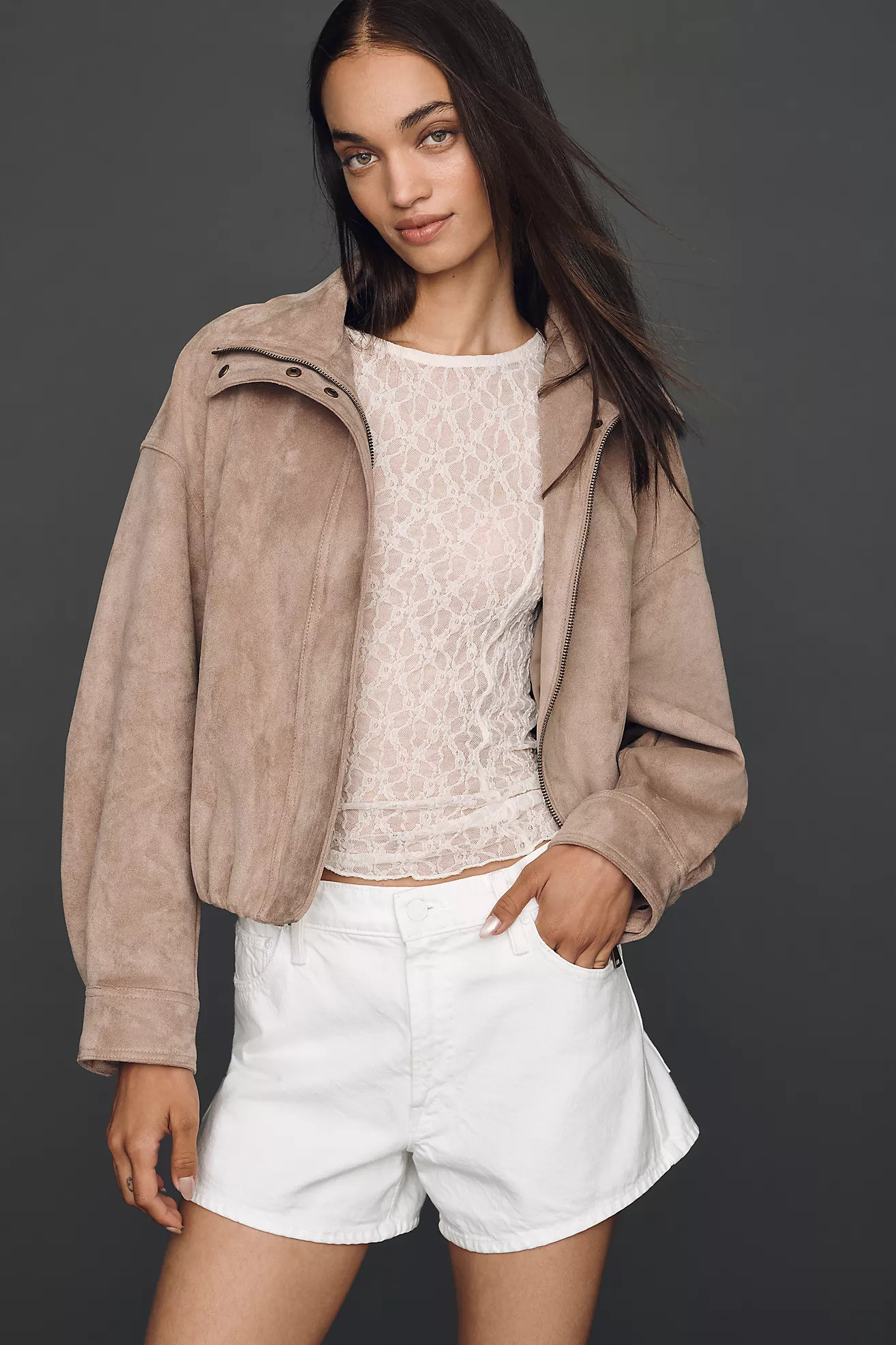 Maeve Imara Faux-Suede Funnel-Neck Jacket | Anthropologie (US)