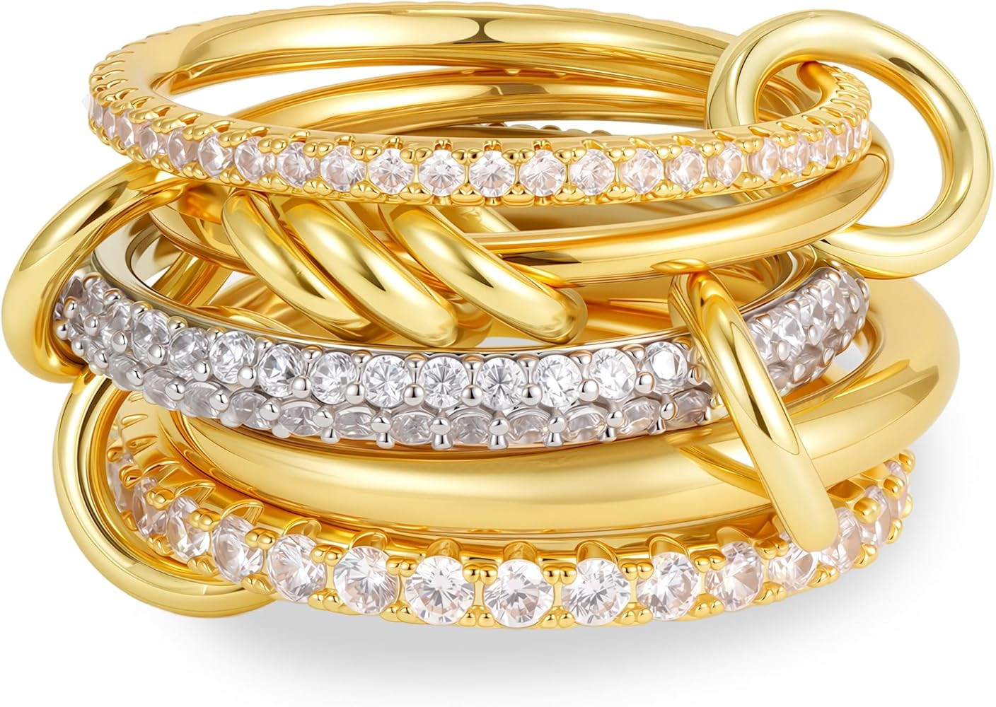 Gold Stackable Rings for Women Non Tarnish, 18K Gold Plated CZ Cubic Zircon Mixed Metals Multi St... | Amazon (US)