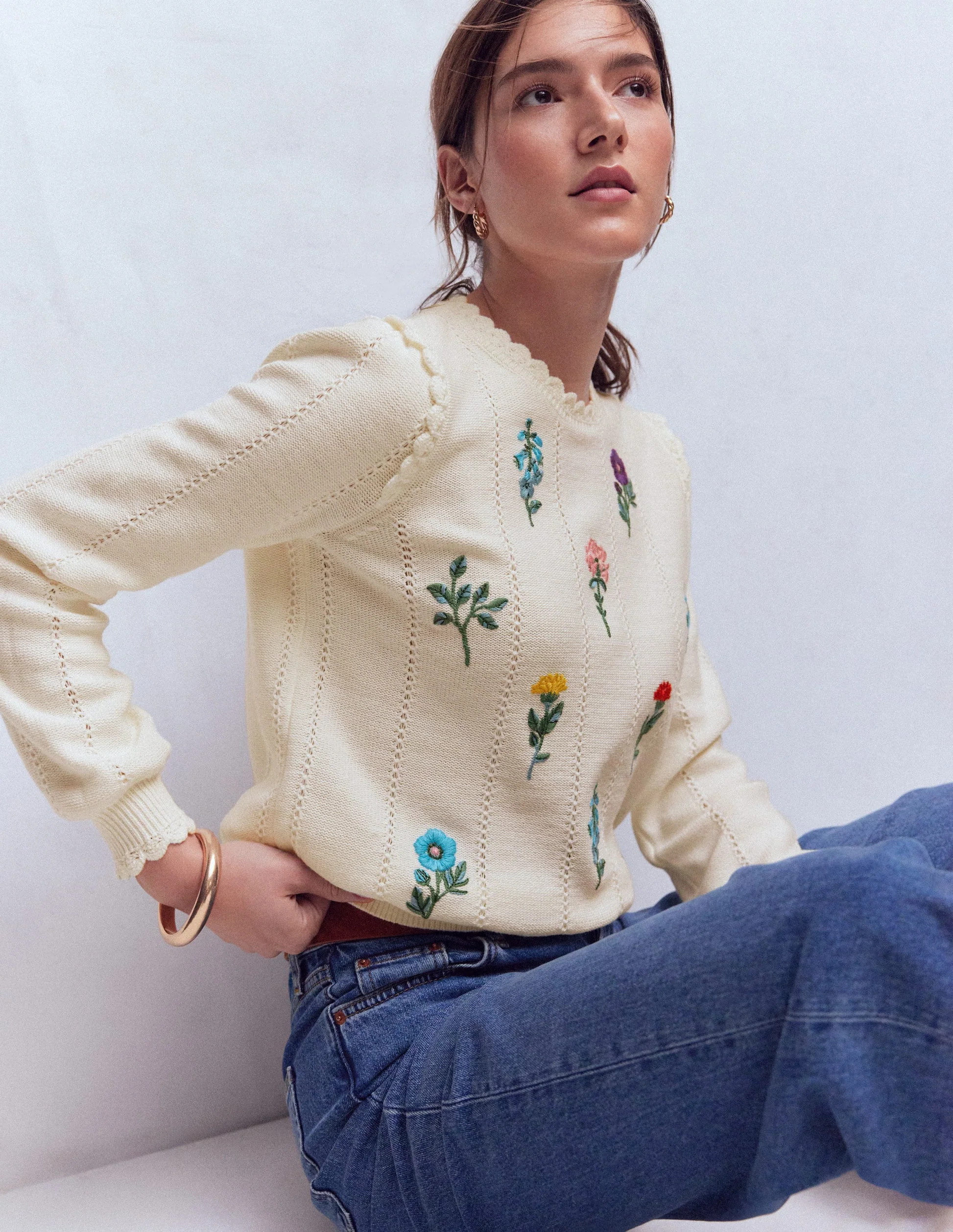 Valeria Crochet Trim Jumper-Warm Ivory , Embroidery | Boden (US)