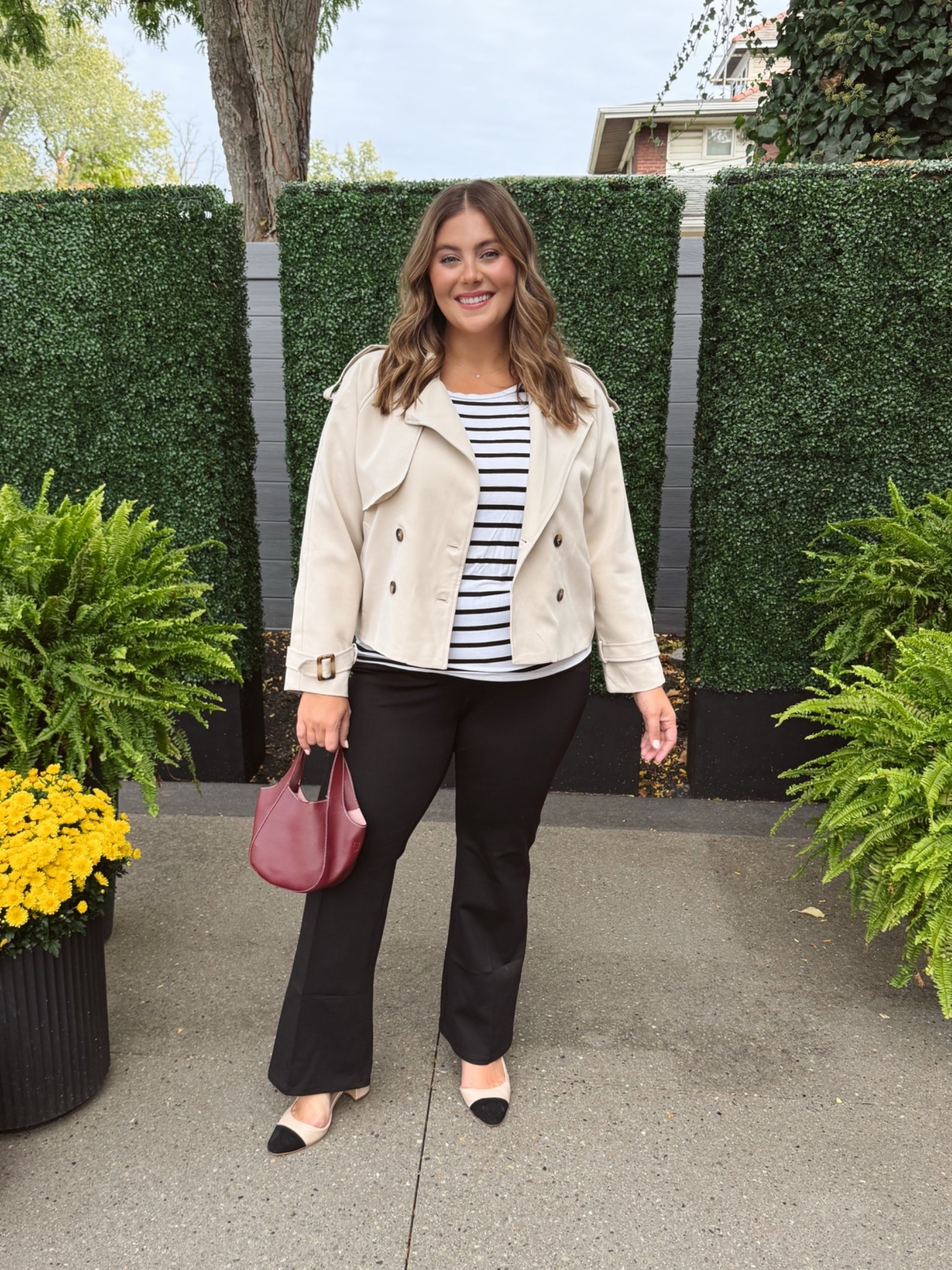Wearing size XXL in cropped trench & striped top, sharing similar style flare pants. Use CARALYN15 on your first order at Spanx.

#LTKSeasonal #LTKPlusSize #LTKWorkwear