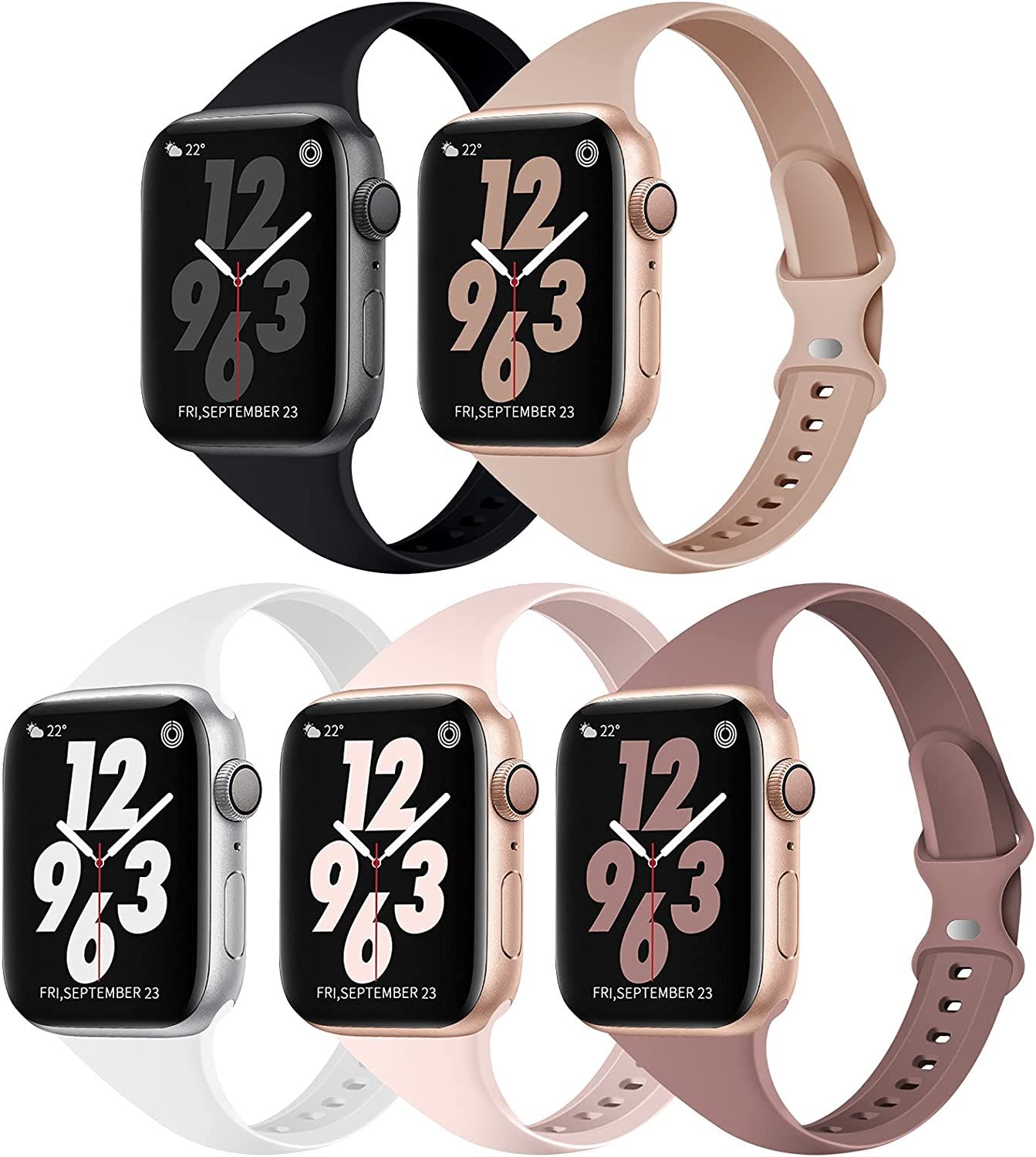 TSAAGAN 5 Pack Silicone Slim Band Compatible for Apple Watch Band 38mm 42mm 40mm 44mm 41mm 45mm, ... | Amazon (US)