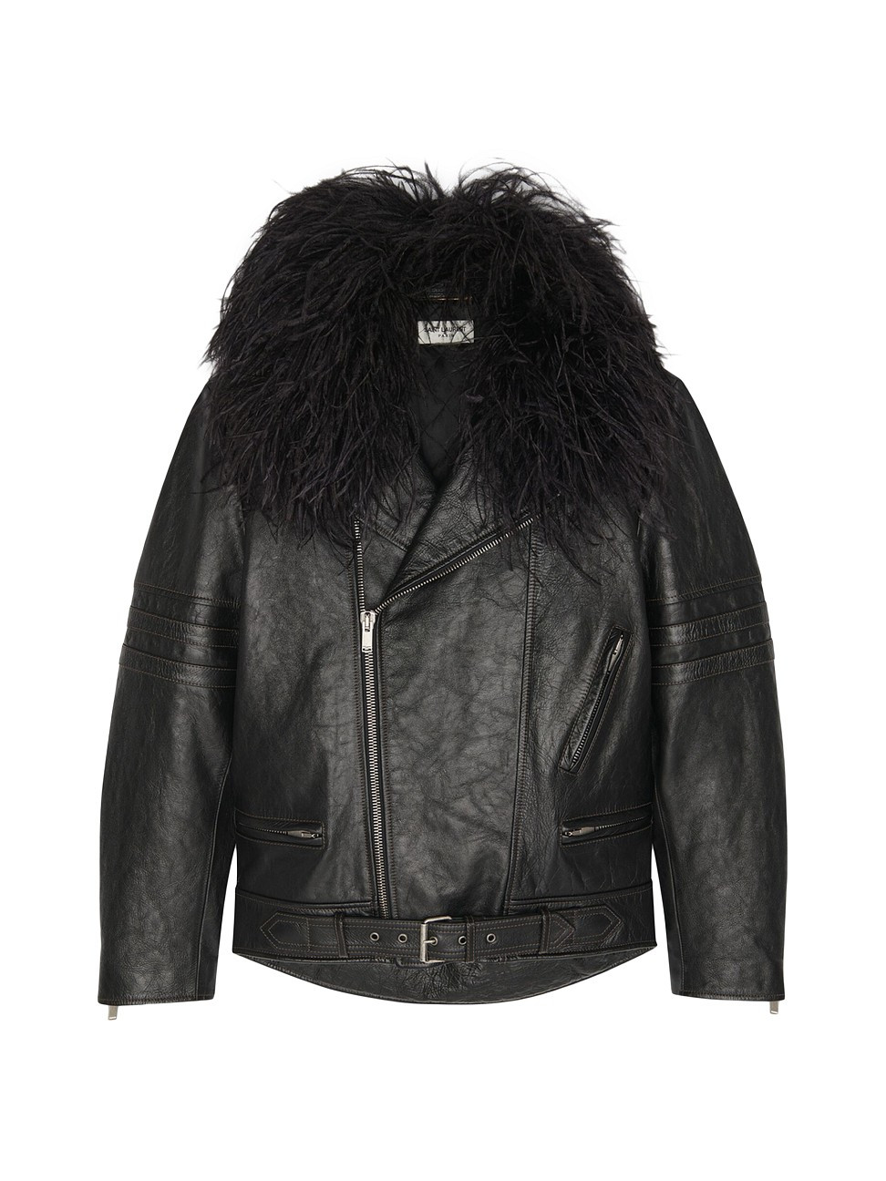 Women's Biker Jacket In Leather And Feathers - Noir Noir - Size 8 | Saks Fifth Avenue