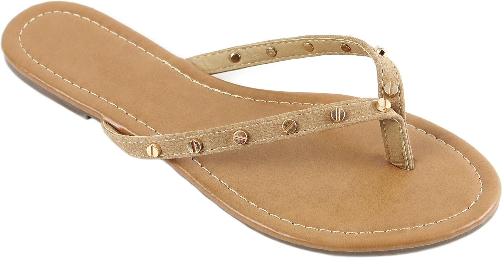 Women's Summer Cute Gold Plated Stud Thong Sandal Slipper Flip Flops | Amazon (US)