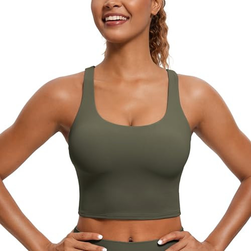 CRZ YOGA Womens Butterluxe Strappy Longline Sports Bra - Padded Criss Cross Yoga Workout Crop Tank Tops Light Army Green X-Large | Amazon (US)