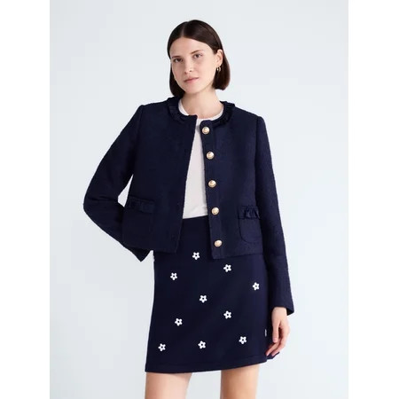 Free Assembly Women’s and Women's Plus Ruffle Trim Nubby Jacket with Long Sleeves, Sizes XS-4X | Walmart (US)