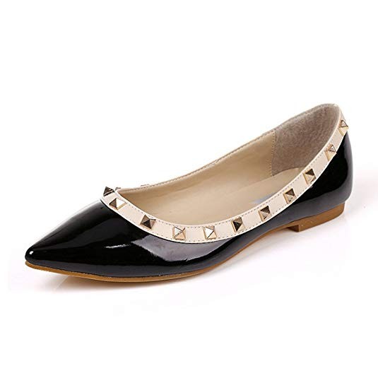 MAIERNISI JESSI Women's Pointed Toe Rivets Studded Ballet Flats Shoes | Amazon (US)