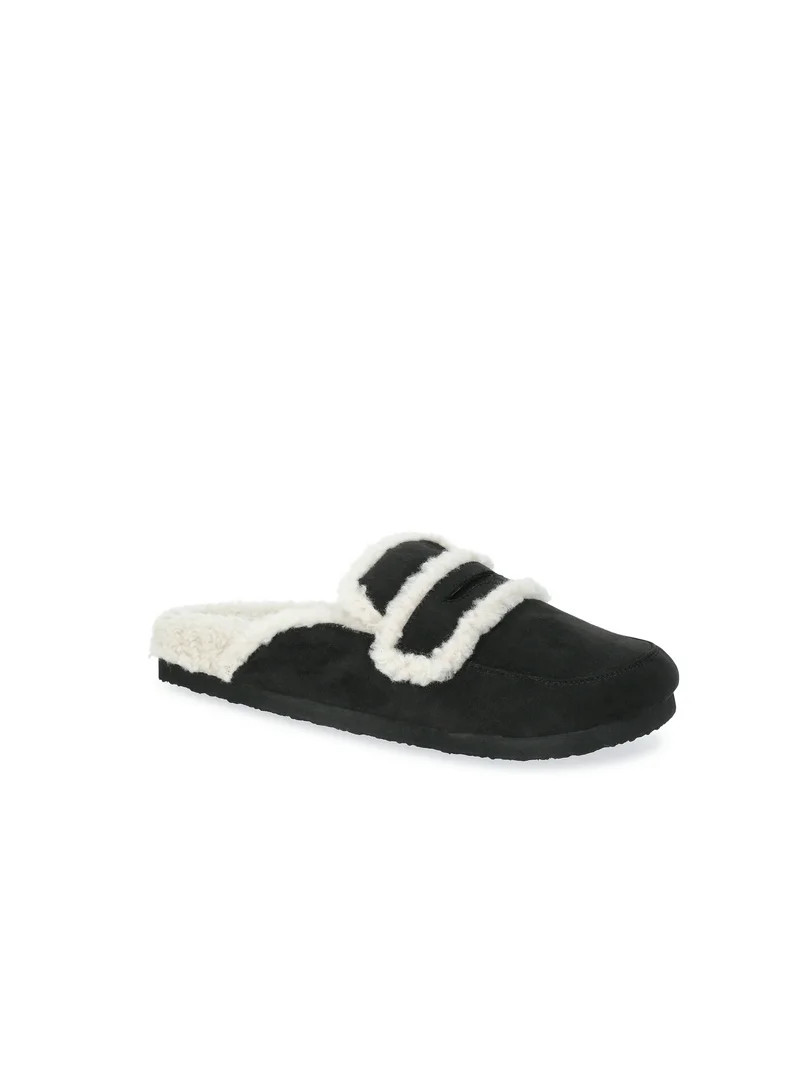 Time and Tru Women's Faux Shearling Slide On Loafers | Walmart (US)