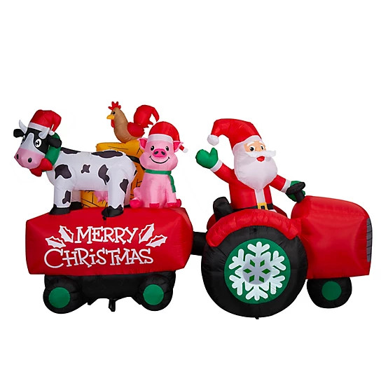 New!Gemmy  10 ft. Airblown Santa Barnyard Hayride | Tractor Supply