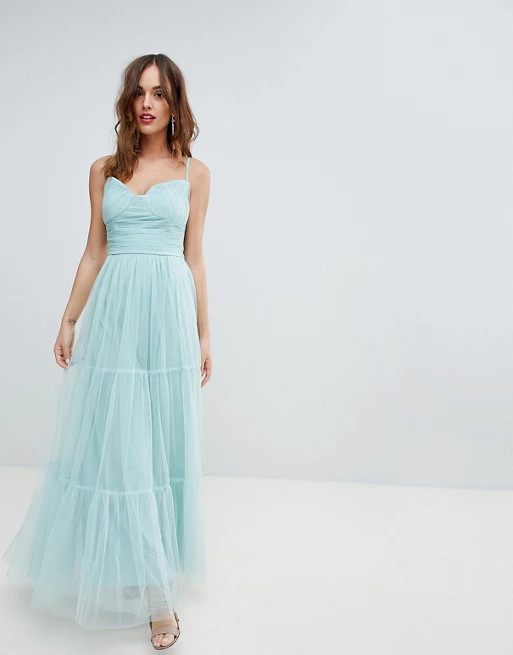 Little Mistress Tulle Maxi Dress With Satin Belt | ASOS US