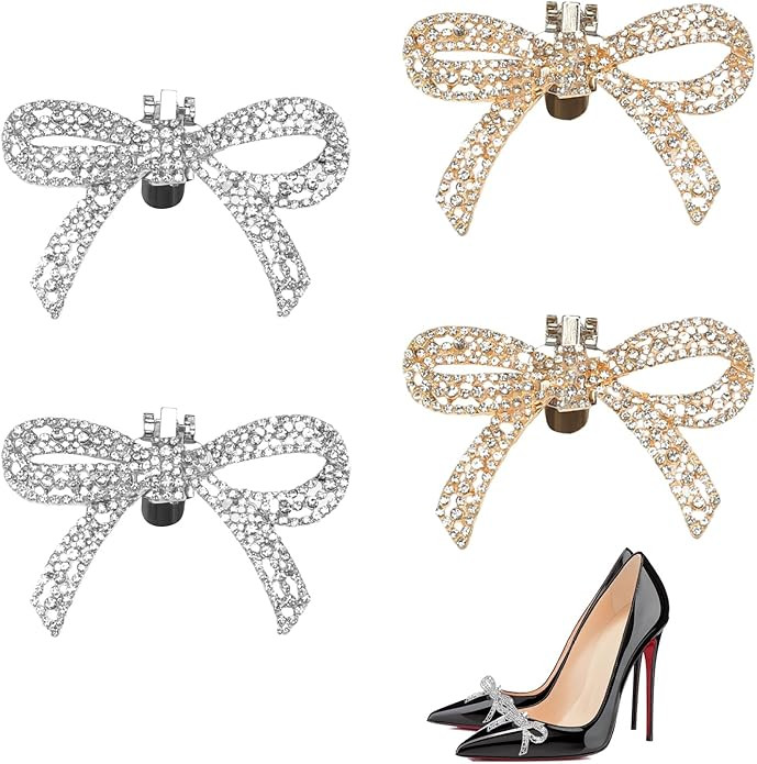 4pcs Bow Shoe Clips Crystal RhineStone Bow Shoe Clips Women Heel Clips Shoe Charms Bow Clips for ... | Amazon (US)