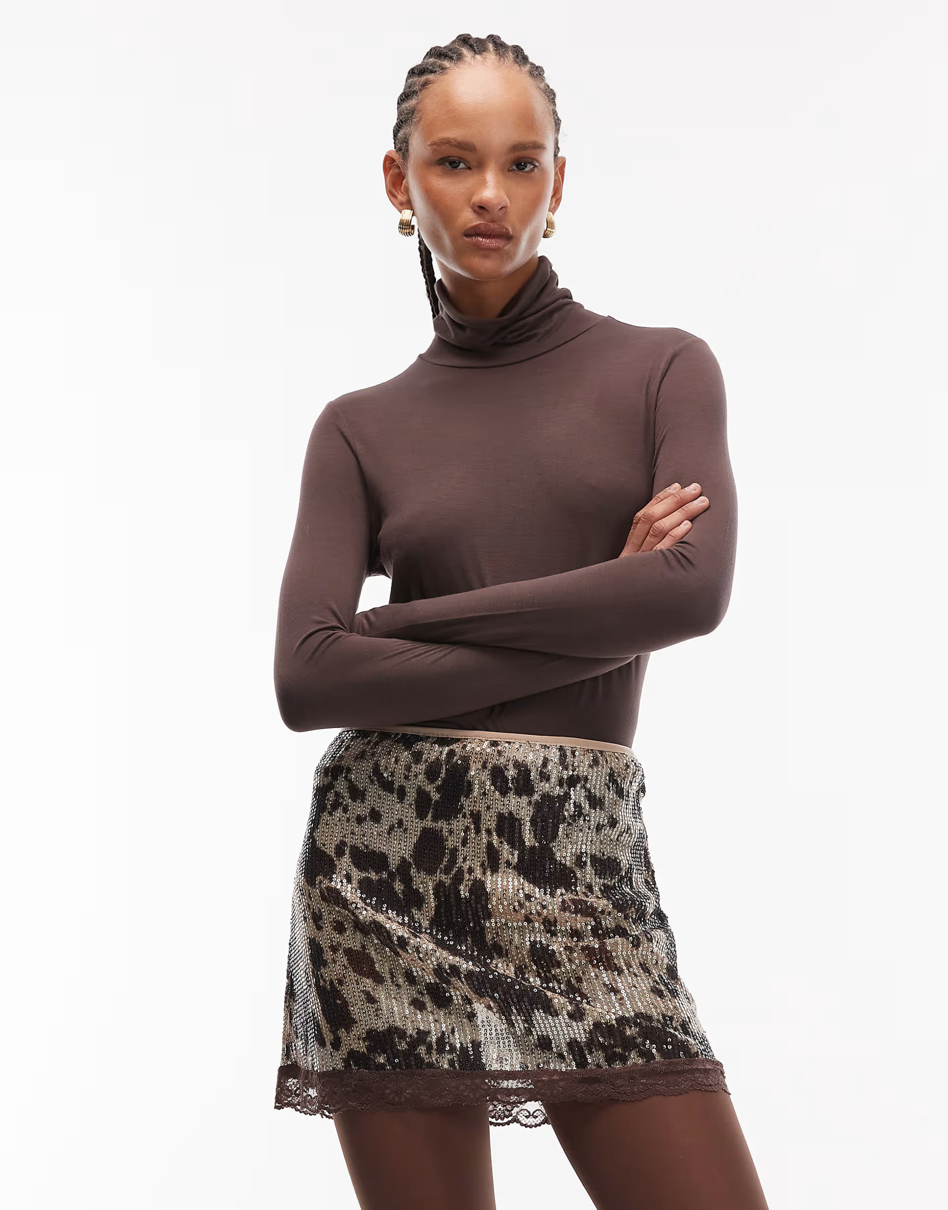 ASOS DESIGN sequin mini skort in cow print | ASOS | ASOS (Global)